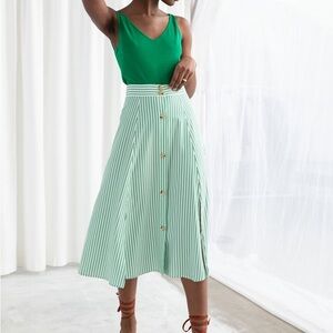 & OTHER STORIES Striped Flared Midi Skirt Spring Slit Maximalist Size 8 NWOT